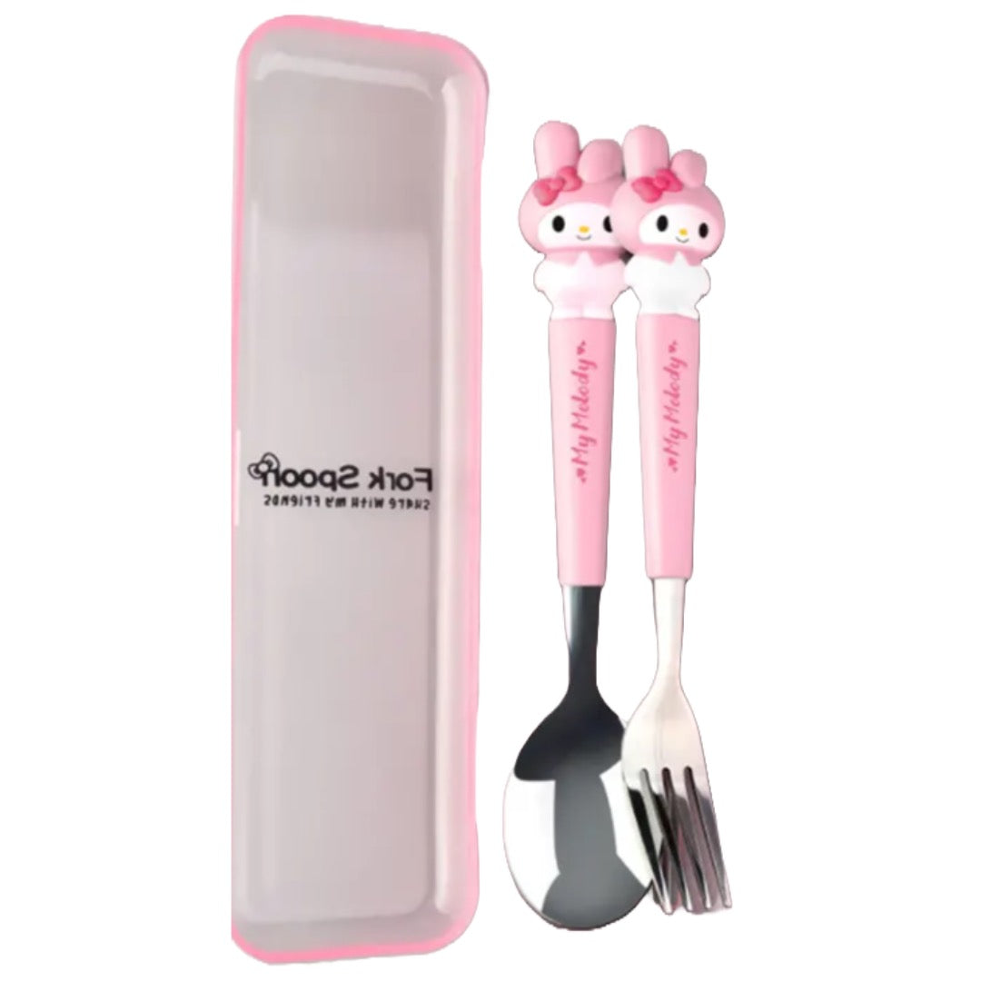 SANRIO STAINLESS STEEL FORK AND SPOON SET MY MELODY – HANAMARU 