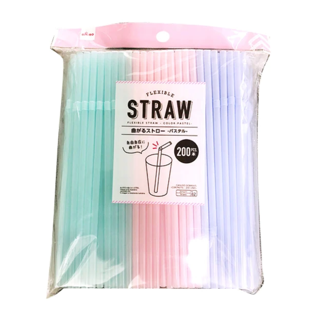 FLEXIBE STRAW COLOR PASTEL 200PCS