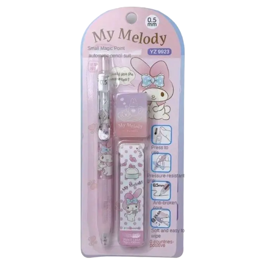 SANRIO MY MELODY  MECHANICAL PENCIL LEAD ERASER SET