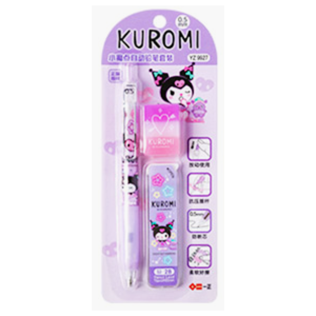 SANRIO KUROMI MECHANICAL PENCIL LEAD ERASER SET