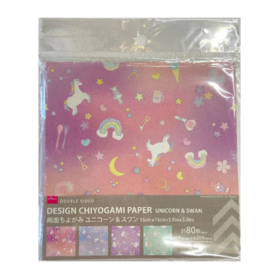ORIGAMI DOUBLE SIDED UNICORN&SWAN 5.9IN 80P