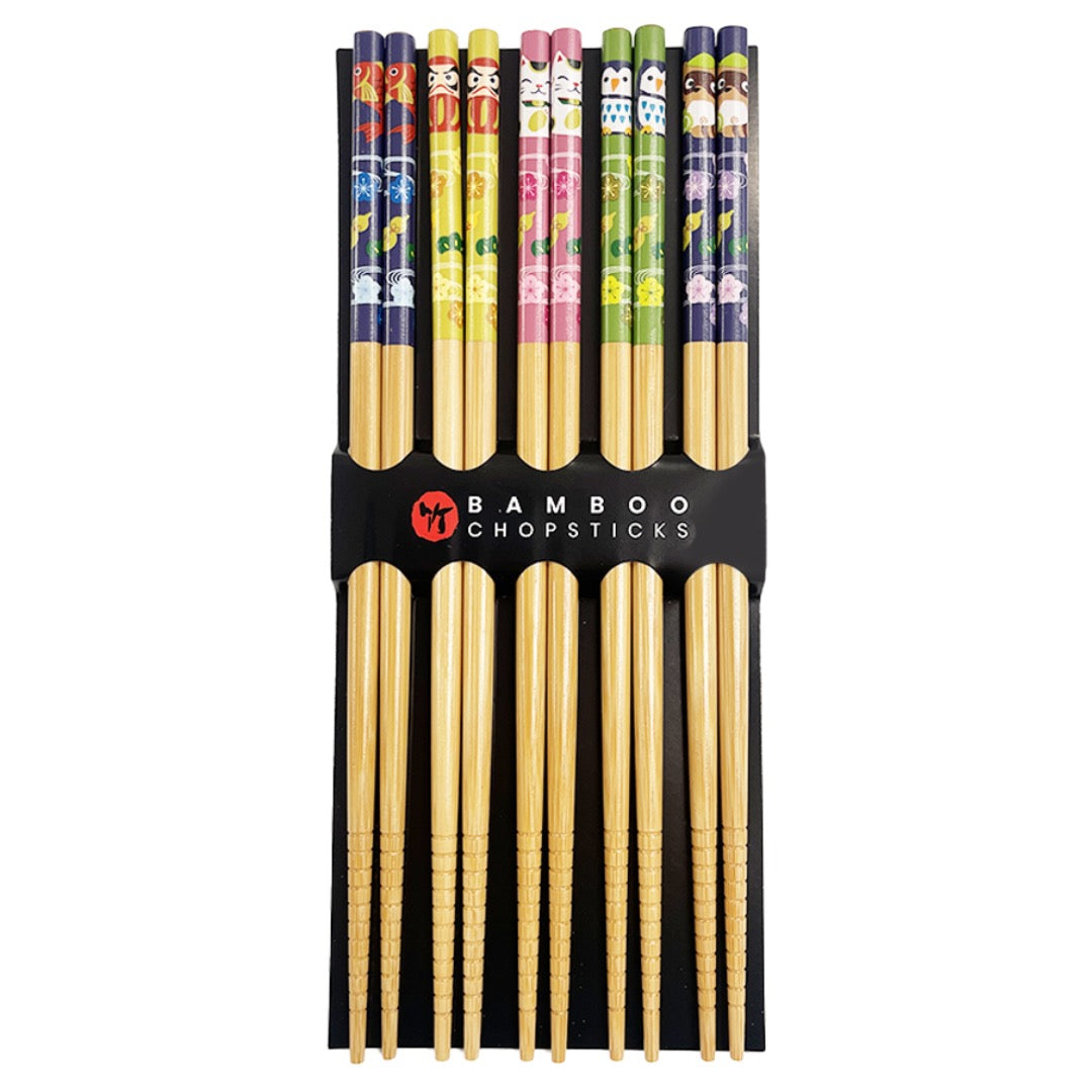 BAMBOO CHOPSTICKS 5 PAIRS SET ANIMAL