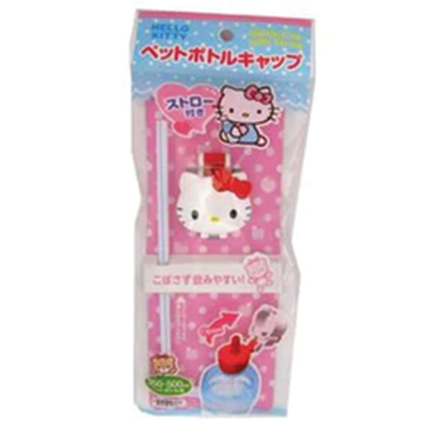 PET BOTTLE CAP HELLO KITTY W STRAW