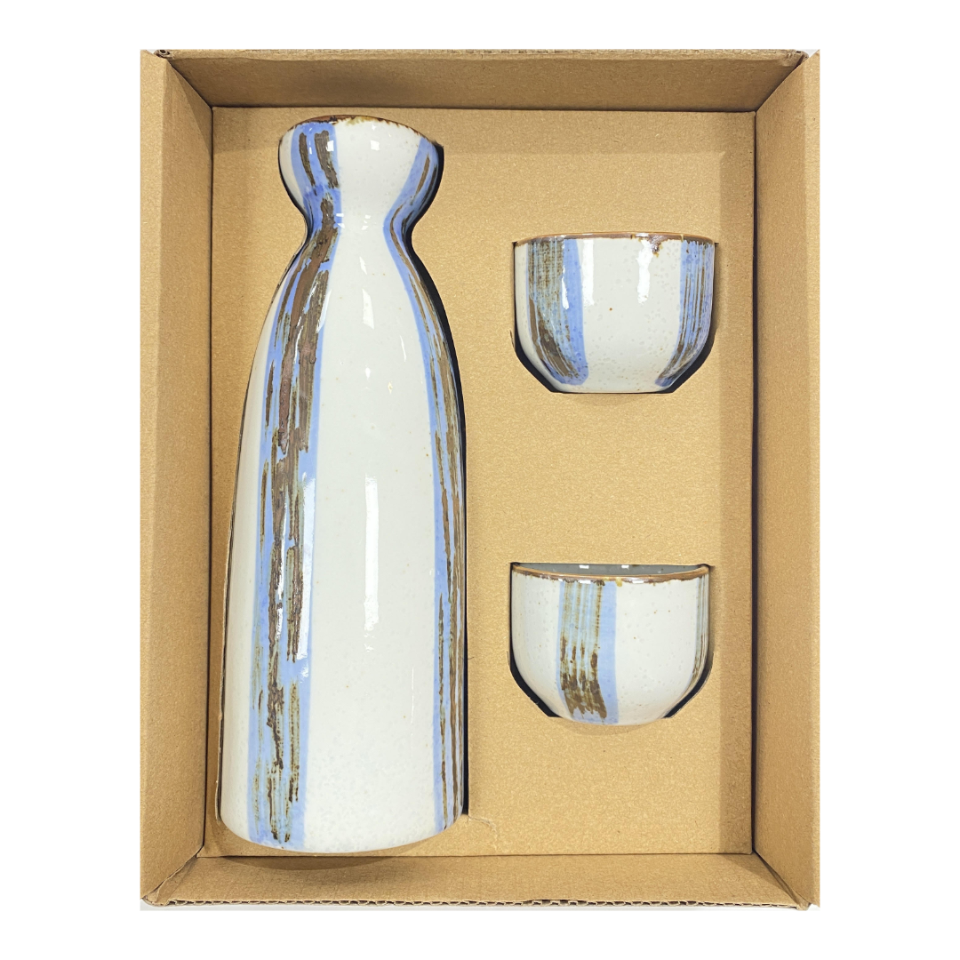 3P CERAMIC SAKE SET STRIPE