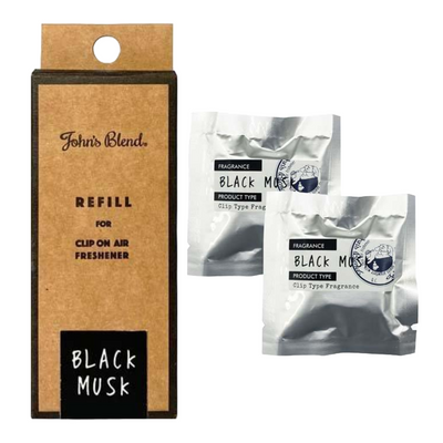 JOHN'S BLEND CLIP ON AIR FRESHENER BLACK MUSK REFILL 2P