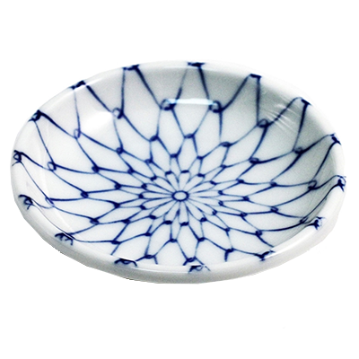 BLUE WOVEN FLOWER SOY SAUCE DISH 3.75 DIA