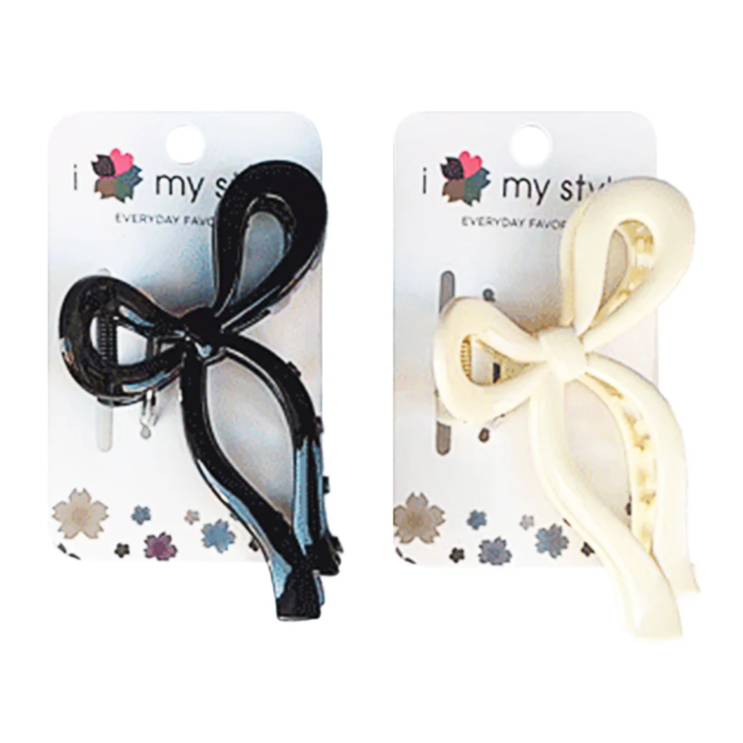 HAIR ACC CLAW RIBBON BLACK & IVORY