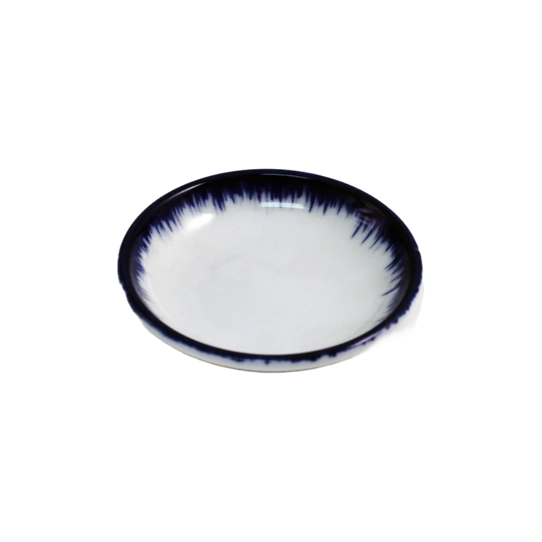 SOY SAUCE DISH JAGGED BLUE TRIM 3.8IN