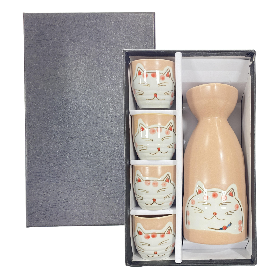 SST50 CERAMIC 5PCS SAKE SET CAT