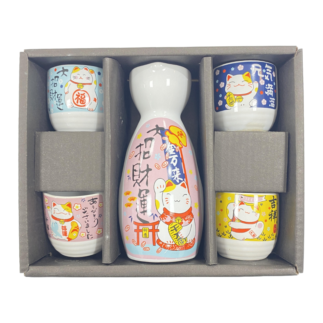 SST46 CERAMIC 5PC SAKE SET LUCKY CAT