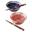 PAIR BOWL & CHOPSTICK SET EDO KIRIKO STYLE IN BOX