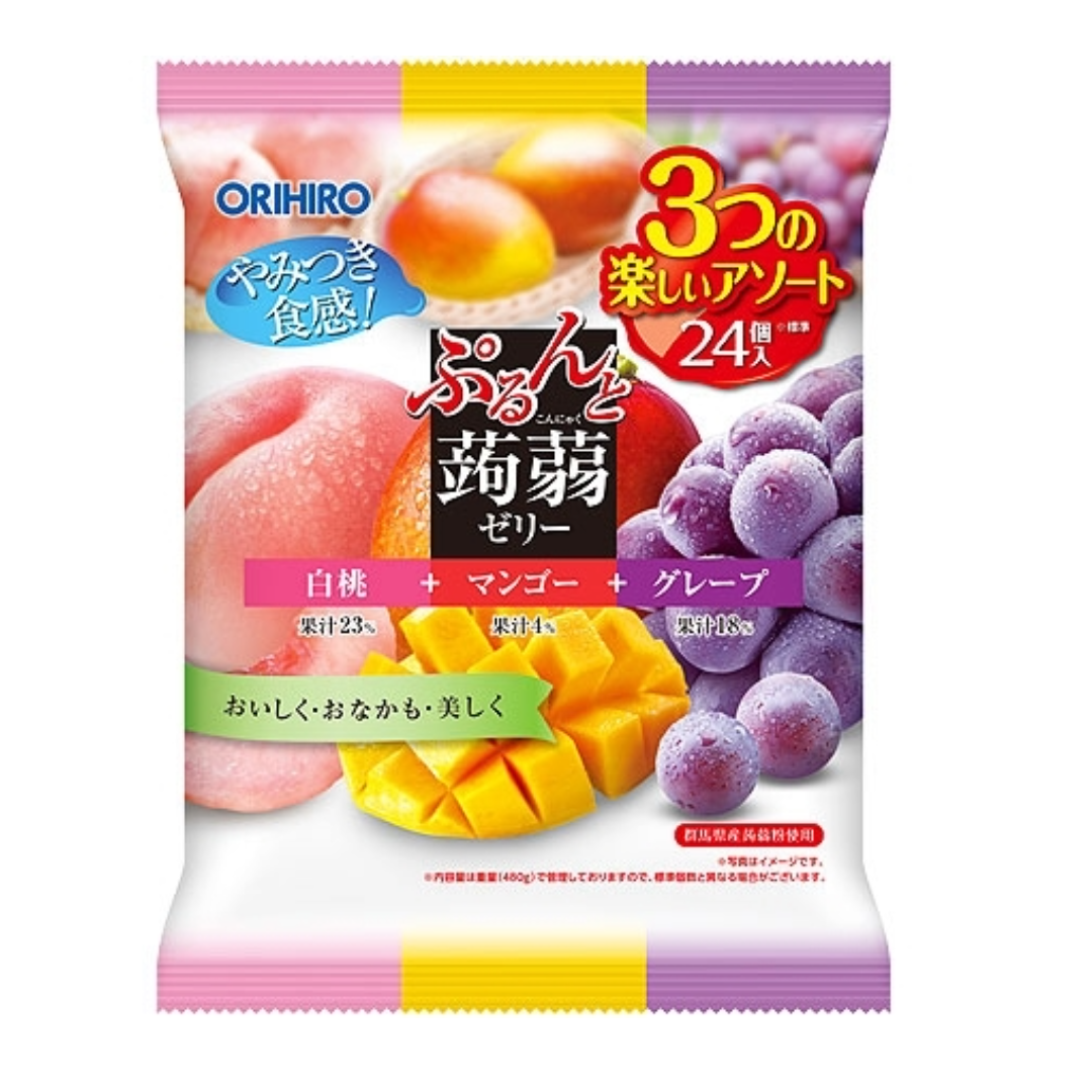 ORIHIRO KONJAC JELLY PEACH MANGO GRAPE 24PC