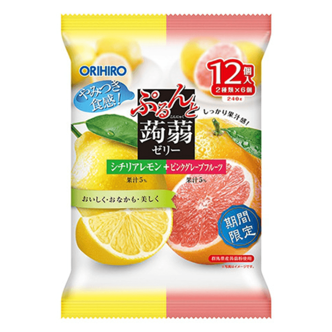 ORIHIRO KONJAC JELLY LEMON+PINK GRAPEFRUITS 12PC