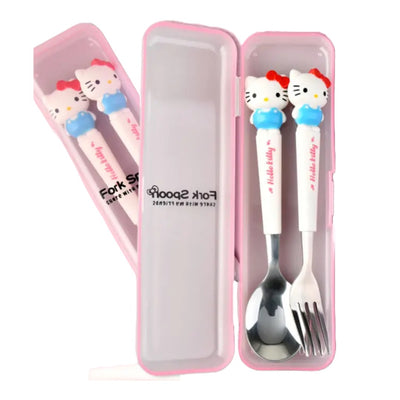 SANRIO STAINLESS STEEL FORK AND  SPOON SET HELLO KITTY