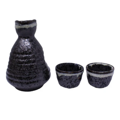 JAPANESE SAKE SET 3PCS SET BLACK WHITE LINE