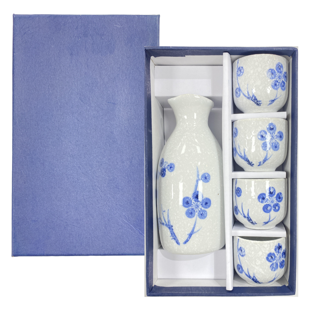 BLUE FLOWER SAKE SET 5PCS