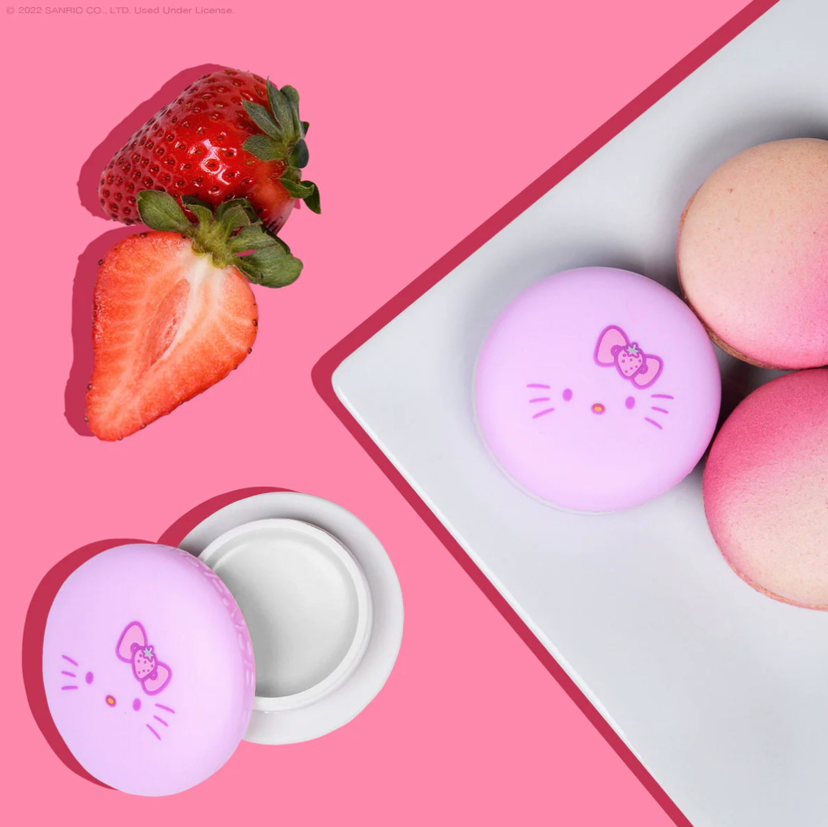 HELLO KITTY MACARON LIP BALM STRAWBERRY ROSE LATTE