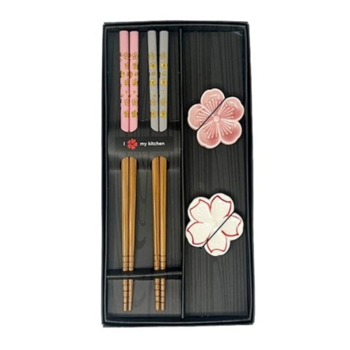 BAMBOO CHOPSTICKS SET WITH CERAMIC HOLDER SAKURA