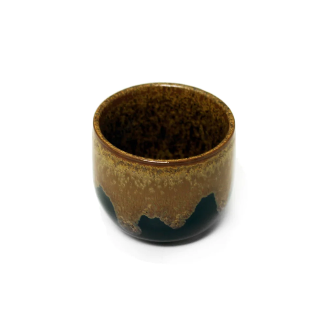 BROWN & BLACK CERAMIC SAKE CUP 1.5 FL OZ