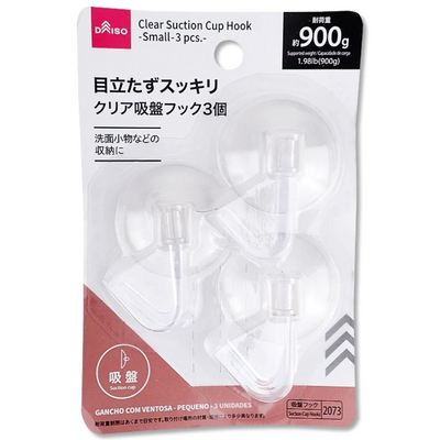 CLEAR SUCTION CUP HOOK SMALL 3PCS