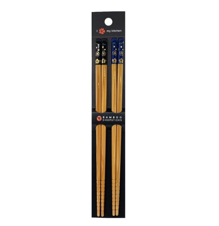 BAMBOO CHOPSTICKS 2 PAIR SET BLK&BLUE SAKURA