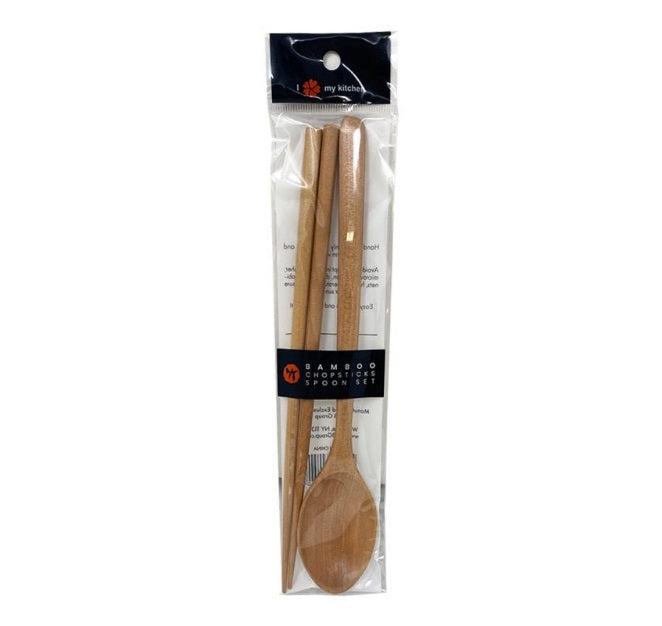 WOODEN CHOPSTICK AND SPOON SET 9 IN